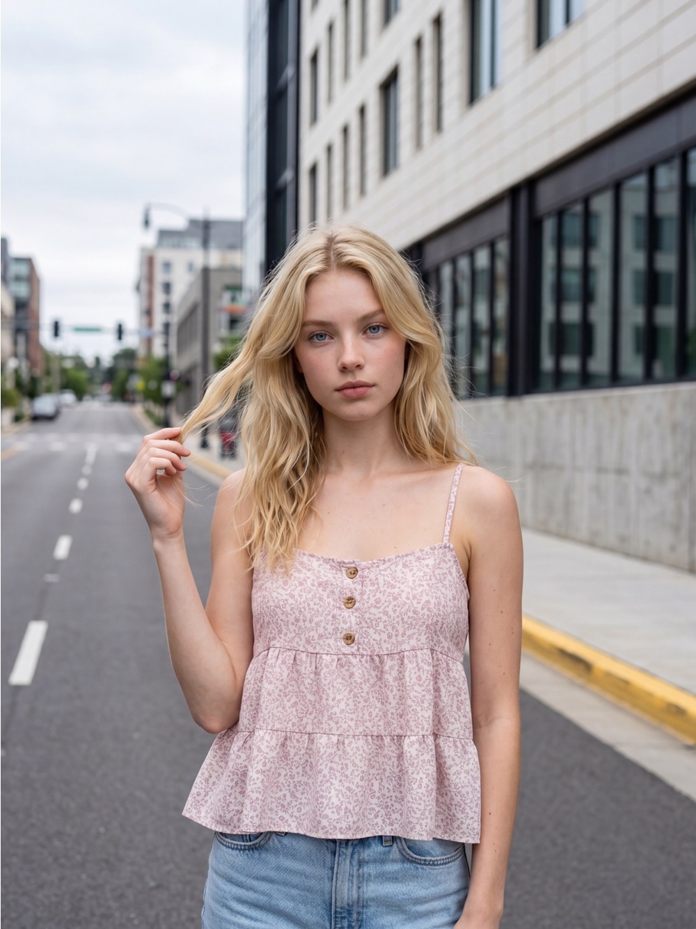 Paper Crane Pink Floral Tiered Spaghetti Strap Tank